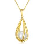 FENCCI Love Embrace Pearl Necklace, 14K Real Gold Pearl Necklace for Women Freshwater Pearl Pendant Mothers Day Birthday Pearl Jewelry Gifts for Mom Wife and Her, 16+2 Inches