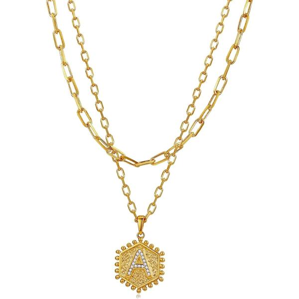 ASGEMSFJ Gold Initial Necklaces for Women Girls,14K Gold Plated Dainty Layered Choker Necklace Letter Necklace Gold Jewelry for Women Teen Girls