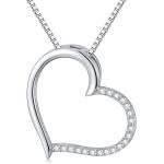 Natural Diamond Heart Necklaces for Women 925 Sterling Silver 1/10CT Simple Big Heart Pendant Necklace Diamond Jewelry Valentine Gifts for Her Wife Mother