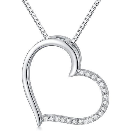 Natural Diamond Heart Necklaces for Women 925 Sterling Silver 1/10CT Simple Big Heart Pendant Necklace Diamond Jewelry Valentine Gifts for Her Wife Mother
