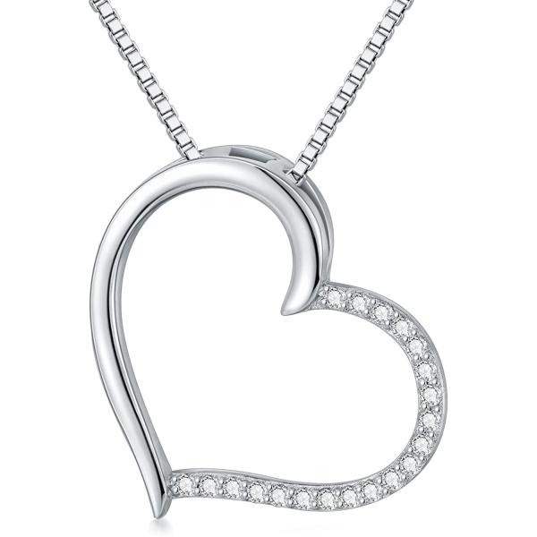 Natural Diamond Heart Necklaces for Women 925 Sterling Silver 1/10CT Simple Big Heart Pendant Necklace Diamond Jewelry Valentine Gifts for Her Wife Mother