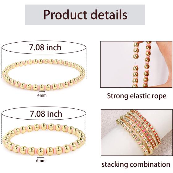 CONRAN KREMIX Gold Beaded Bracelets For Women 14K Gold Plated Bead And Heishi Clay Bead Stackable Stretch Bracelet