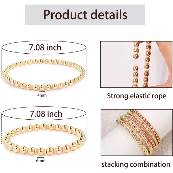 CONRAN KREMIX Gold Beaded Bracelets For Women 14K Gold Plated Bead And Heishi Clay Bead Stackable Stretch Bracelet
