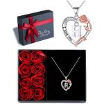 Rose Heart Necklace Gifts for Women Girls, I Love You Rose Love Heart Initial Letter Pendant Necklace Jewelry Mothers Day Valentines Birthday Christmas Jewelry Gifts for Women Mom Wife Girlfriend