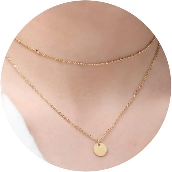 ALEBEE Dainty Layered Diamond Necklace for Women 14K Gold Plated Cute Tiny Diamond Necklace Wedding Jewelry for Bridesmaid Brides Layering Beaded Link Chain Jewelry Gifts for Her