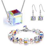 Txibikn 4 Pieces Fashion Colorful Starlight Crystal Rhinstone Pendent Necklace Earring Bracelet Jewelry Set for Women Lady Wedding Birthday Party Gift