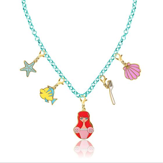 Disney Princess Girls Necklace, Bracelet, and Charms Set - Ariel, Belle, and Cinderella Princess Charms with Bracelet and Necklace Princess Jewelry for Girls
