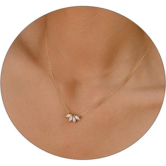 LEXODY Diamond Necklaces for Women Dainty Leaf Necklace 14k Gold Plated Layered CZ Moon Necklace Simple Diamond Choker Necklaces for Women Trendy Jewelry Gifts for Girls
