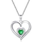 GLIVEOR Heart Birthstone Necklace for Women, S925 Sterling Silver Necklace Birthstone Necklace Heart Necklace for Women Teen Girls Birthday Jewelry Gifts for Women Teen Girls