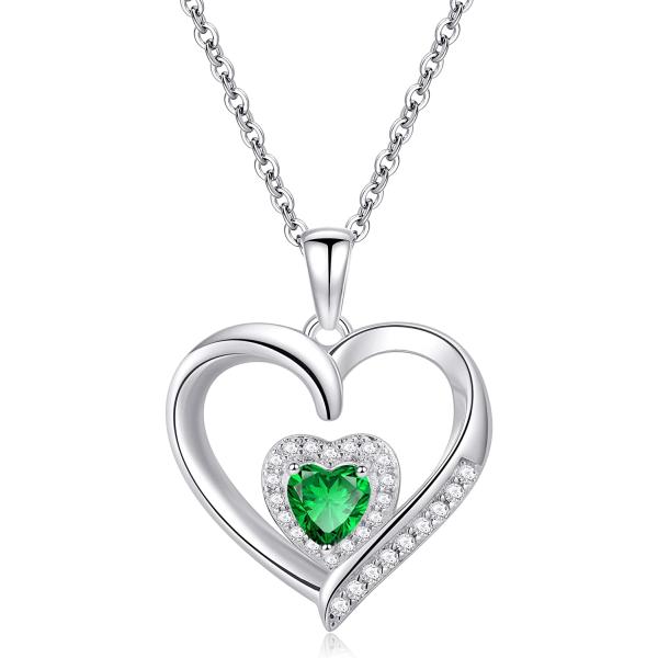 Heart Birthstone Necklace for Women, S925 Sterling Silver Necklace Birthstone Necklace Heart Necklace for Women Teen Girls Birthday Jewelry Gifts for Women Teen Girls