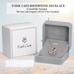 YosikCaes 925 Sterling Silver Double Heart Birthstone Pendant Necklace for Women, 18K Rose Gold Plated, Hand Set with 5A Zirconia Stones, 18+2" Chain Length, 10mm Lobster Claw Clasp with Jewelry Polishing Cloth