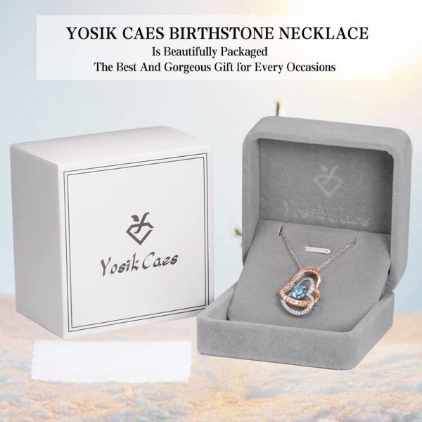 YosikCaes 925 Sterling Silver Double Heart Birthstone Pendant Necklace for Women, 18K Rose Gold Plated, Hand Set with 5A Zirconia Stones, 18+2" Chain Length, 10mm Lobster Claw Clasp with Jewelry Polishing Cloth