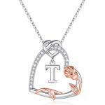 Rose Heart Initial Necklaces Gifts for Women Teen Girls, Love Heart Initial Letter Pendant Necklace Jewelry Mothers Day Valentines Christmas Birthday Gifts for Her Girlfriend Wife Mom Daughter