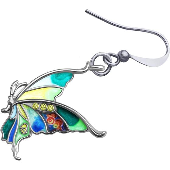 Enamel Alloy Rhinestone Butterfly Earrings Dangle Fashion Insect Jewelry For Women Girls Charm Gift