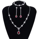 YADOCA Wedding Bridal Jewelry Set For Women Silver Prom Costume Jewelry Sets Rhinestone Crystal Teardrop Necklace Earrings Bracelet Bridesmaid Jewelry Accessories Blue Silver Red Rose Gold