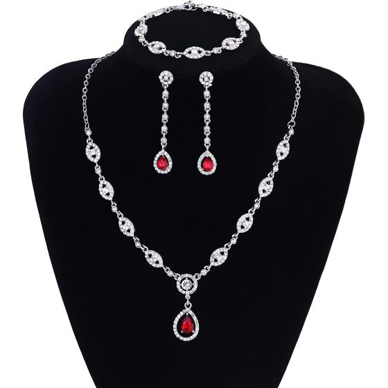 YADOCA Wedding Bridal Jewelry Set For Women Silver Prom Costume Jewelry Sets Rhinestone Crystal Teardrop Necklace Earrings Bracelet Bridesmaid Jewelry Accessories Blue Silver Red Rose Gold