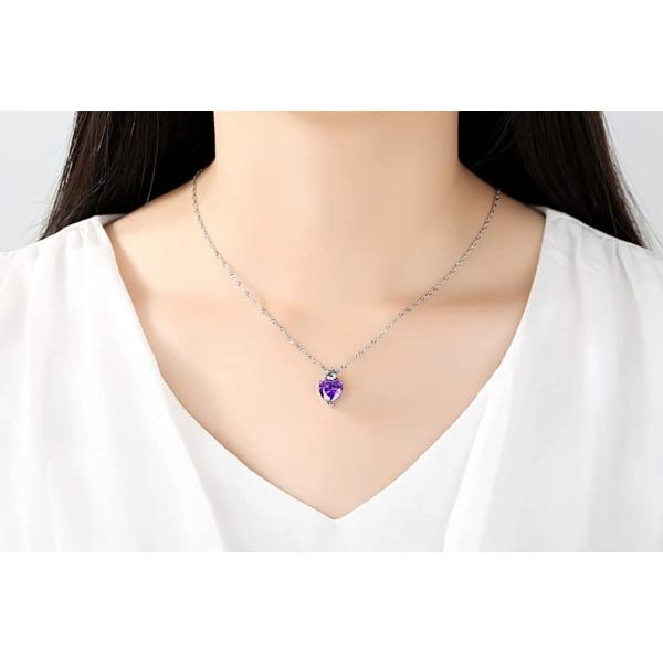 Jeolory 925 Silver Plated Shiny Fashion Cute Crystal Rhinestone Love Heart Pendent Necklace Stud Earrings Jewelry Set for Women Lady Girl (Light Purple)