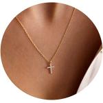 Pencros Simple Cross Necklace 18K Gold/Silver Filled Crucifix Faith Pendant Dainty Cross Choker Tiny Necklace for Women Girls