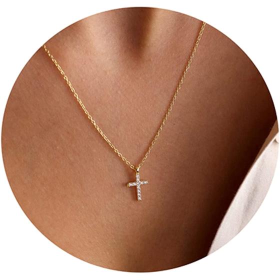Pencros Simple Cross Necklace 18K Gold/Silver Filled Crucifix Faith Pendant Dainty Cross Choker Tiny Necklace for Women Girls