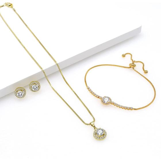 UDYLGOON Round Earrings Necklace Bracelet Jewelry Set For Women Bridal Bridesmaid Party Prom Daily
