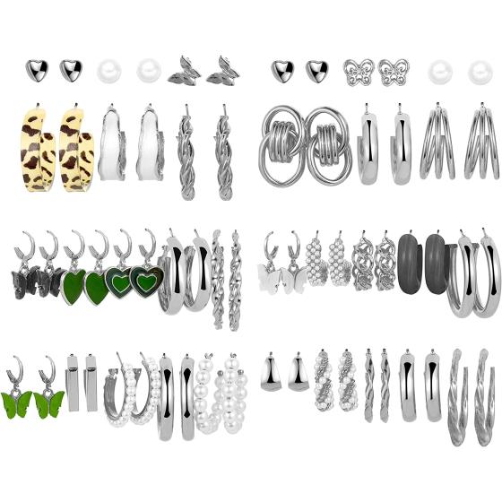 32 Pairs Gold Hoop Earrings Set for Women Girls, Fashion Chain Link Hoop Stud Drop Dangle Earrings Boho Statement Hypoallergenic Earrings for Christmas Jewelry Gift