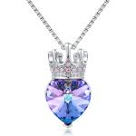 CDE Princess Queen Crown Necklace for Girls Women Love Heart Pendant Necklaces with Birthstone Crystal, Christmas Valentine’s Day Birthday Party Jewelry Gifts for Daughter Granddaughter Niece Teen Girl