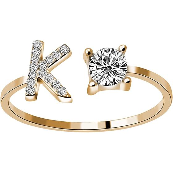 ManRiver 26 Letters Rings for Women - Diamond Rhinestone Studded Zirconia Open Adjustable Rings Jewelry Accessory Gifts
