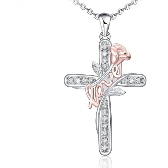 Distance Cross Necklace for Women 925 Sterling Silver Jewelry Pendant Necklace for Girls Mom Wife Gift for Mother's Day or Birthday