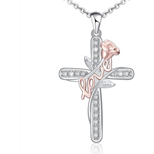 Distance Cross Necklace for Women 925 Sterling Silver Jewelry Pendant Necklace for Girls Mom Wife Gift for Mother's Day or Birthday