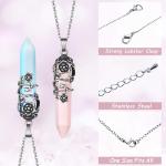 Hexagonal Healing Crystal Necklace Natural Prism Stone Pendant Flower Wrapped Pointed Quartz Yoga Energy with Chain