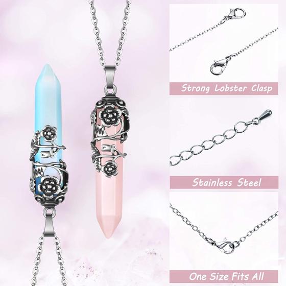 Hexagonal Healing Crystal Necklace Natural Prism Stone Pendant Flower Wrapped Pointed Quartz Yoga Energy with Chain