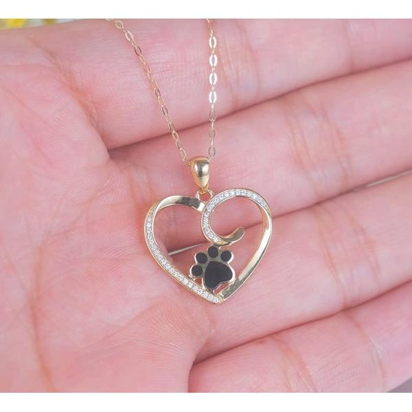 SISGEM 14k Gold Heart Pendant Necklace for Women, Real Gold Dog Cat Paw Print Jewelry Gifts for Her, 16-18 Inch