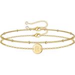 MONOZO Gold Initial Bracelets for Women Girls, Dainty 14K Gold Filled Layered Beaded Letter Initial Bracelet Personalized 26 Alphabet Disc Monogram Charm Bracelet Jewelry Gifts for Girls