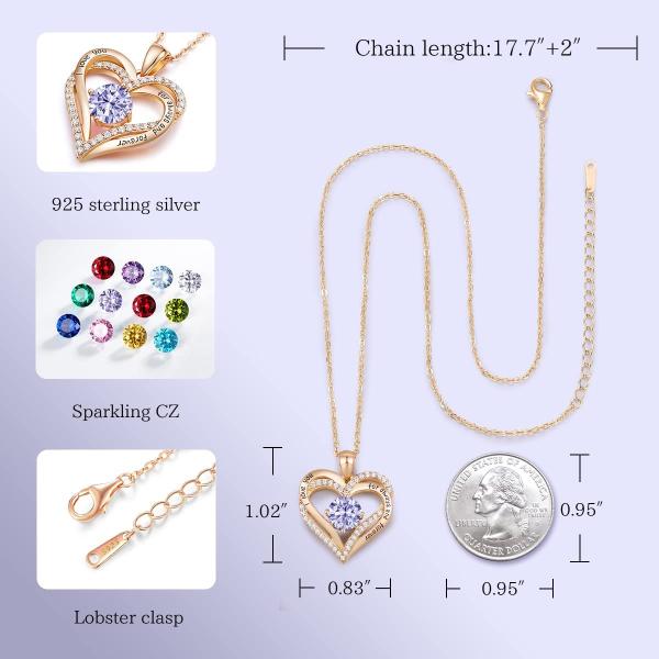 CDE Forever Love Heart Pendant Necklaces for Women 925 Sterling Silver with Birthstone Zirconia, Anniversary Birthday Gifts for Wife, Jewelry Gift for Women Mom Girlfriend Girls Her