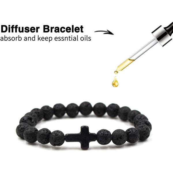 Softones 4PCS Cross Beads Bracelet for Men Women 8mm Healing Lava Stone Stretch Bracelets,7.5"
