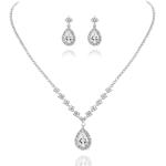 Aukmla Bride Wedding Necklace Earrings Set Silver Rhinestones Necklaces Bridal Crystal Jewelry Accessories for Women and Girls (Set of 3)