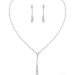 Unicra Bride Silver Bridal Necklace Earrings Set Crystal Wedding Jewelry Set Rhinestone Choker Necklace for Women and Girls (3 piece set - 2 earrings and 1 necklace)