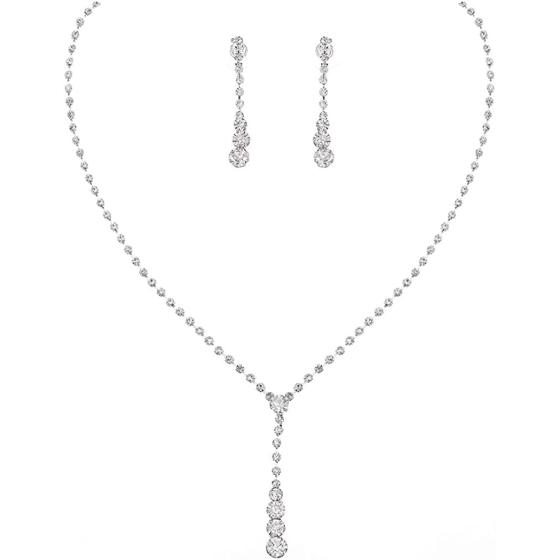 Unicra Bride Silver Bridal Necklace Earrings Set Crystal Wedding Jewelry Set Rhinestone Choker Necklace for Women and Girls (3 piece set - 2 earrings and 1 necklace)