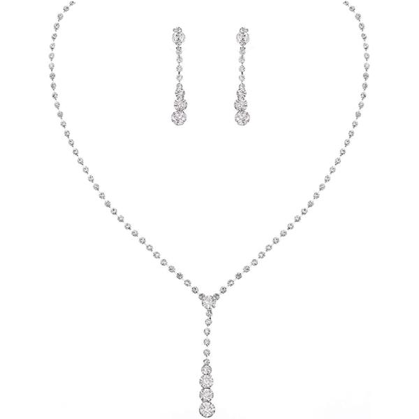 Unicra Bride Silver Bridal Necklace Earrings Set Crystal Wedding Jewelry Set Rhinestone Choker Necklace for Women and Girls (3 piece set - 2 earrings and 1 necklace)