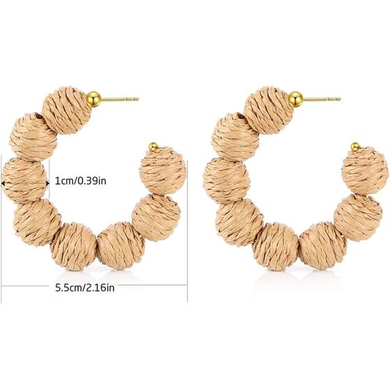 AIDSOTOU Rattan Earrings for Women Lightweight Geometric Statement Earrings Handmade Straw Wicker Braid Teardrop Hoop Drop Dangle Earrings 4 Pairs