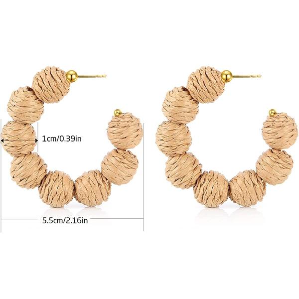 AIDSOTOU Rattan Earrings for Women Lightweight Geometric Statement Earrings Handmade Straw Wicker Braid Teardrop Hoop Drop Dangle Earrings 4 Pairs