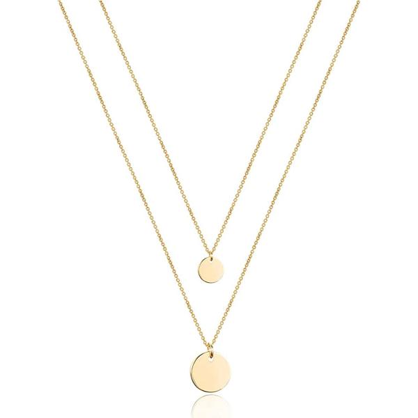 Turandoss Dainty Layered Choker Necklace, Handmade 14K Gold Plated Y Pendant Necklace Multilayer Bar Disc Necklace Adjustable Layering Choker Necklaces for Women