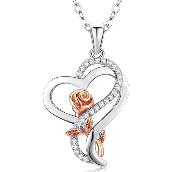Desimtion Sterling Silver Heart Rose Necklaces for Women,Birthday Mothers Day Jewelry Gifts for Her Girlfriend Wife Mom