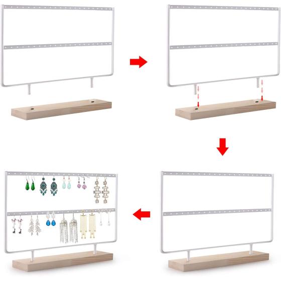 VERGILIUS Earrings Holder Organizer Jewelry Earring Holder Display Wood Stand(46 Holes 2 Layers) (White)