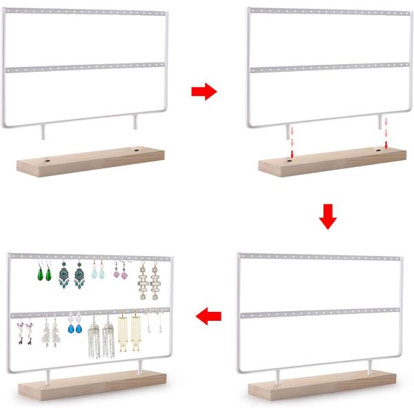 VERGILIUS Earrings Holder Organizer Jewelry Earring Holder Display Wood Stand(46 Holes 2 Layers) (White)