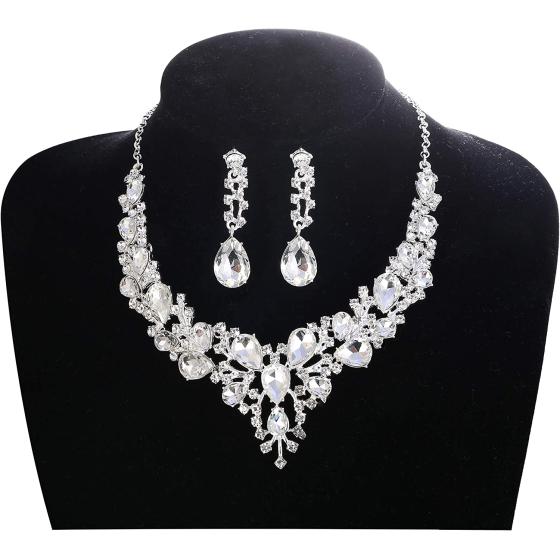 LOYALLOOK Crystal Bridal Jewelry Set for Women Rhinestone Necklace Earrings Bracelet Wedding Bridesmaid Gifts fit with Wedding Dress