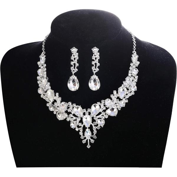 LOYALLOOK Crystal Bridal Jewelry Set for Women Rhinestone Necklace Earrings Bracelet Wedding Bridesmaid Gifts fit with Wedding Dress