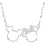 Disney Mickey and Minnie Mouse Jewelry for Women, Interlocking Mickey and Minnie Pendant Necklace; Silver Plated, Two Tone, 18"