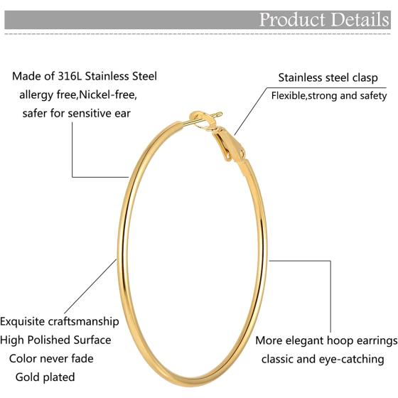 6 Pairs Stainless Steel gold silver Plated Hoop Earrings for Women Girls, Hypoallergenic Hoops Women's Earrings Loop Earrings Set