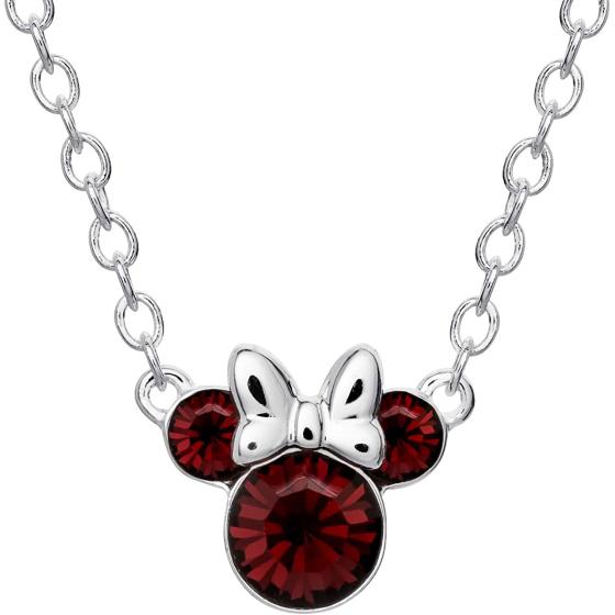 Disney Minnie Mouse Crystal Birthstone Jewelry, Birth Month Pendant Necklace, Silver Plated